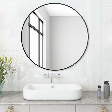 Runder Badezimmerspiegel 50 Cm – Rahmen Aus Schwarzem Kunststoff – Hd-glas Ohne Blei – Einfache Installation An Glatten Wänden
