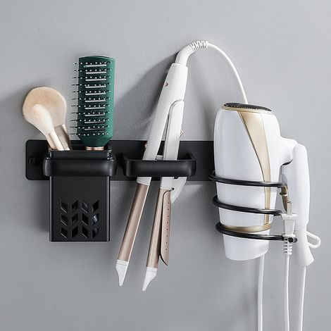 Trocknerhalter, Haartrockner-halter Mit Kabelmanagement, Wandhalterung Für Haartrockner-organizer Mit Aufbewahrungshalterung Für Hotel, Schlafzimmer Und Badezimmer (schwarz)