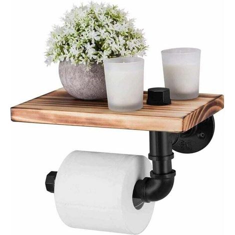 Wandmontierter Toilettenpapierhalter Mit Ablage Aus Verkohltem Holz, Industrieller Und Rustikaler Stil, Einfache Installation Mit Mitgelieferten Schrauben