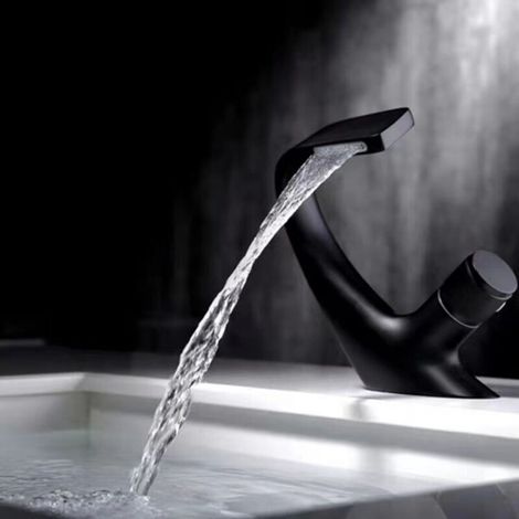 Schwarzer Waschtischmischer – Kaskaden-wasserhahn Für Massives Waschbecken – Hochwertige Badarmatur (schwarz) A