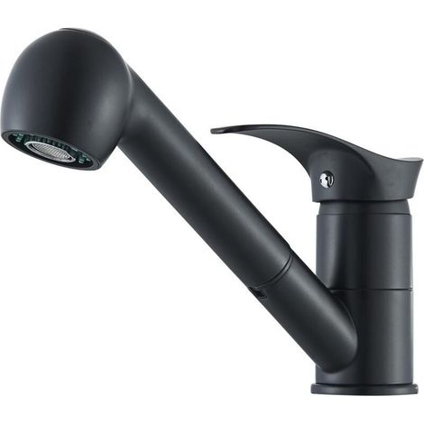 Schwarze Küchenarmatur Mit Ausziehbrause, Einhebelig, 360° Drehbar, Für Einlochmontage, 2 Strahlarten, Messing