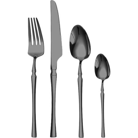 24-teiliges Besteckset Für 6 Personen, Edelstahl-besteckset Mit Löffel, Messer, Gabel, Spiegelglanzpoliert & Spülmaschinengeeignet - Schwarz
