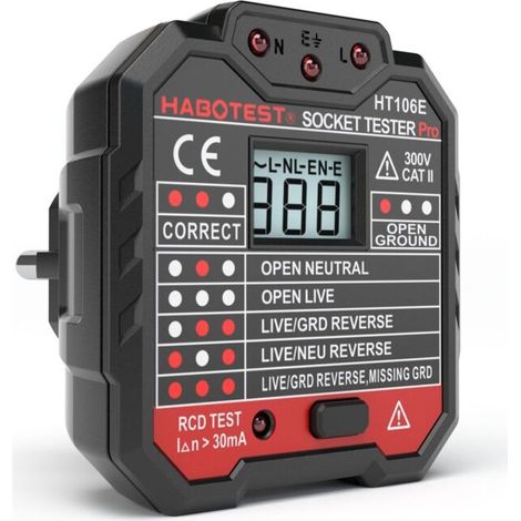 Kaiweets Steckdosen-/stromkreistester, Testet 7 Verdrahtungen, Spannungsanzeige, Fi-schutzschaltertest (48250v Cat Ii 300v)