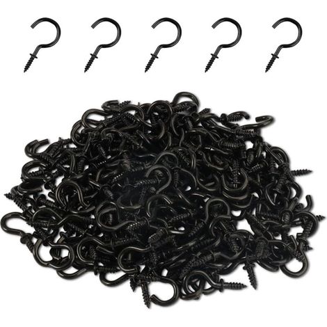 200 Stück Schwarze Schraubhaken, 1/2 Zoll Schraubösen, Metall-schraubhaken, Kleine Schraubhaken, Deckenschrauben, Schraubhaken Zum Aufhängen Von Tassen, Töpfen, Lichtern, Seilen, Pflanzen