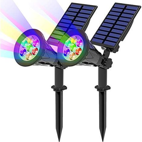 Solargartenleuchten, 2er-pack, 7 Led-solarstrahler, Solar-gartenlampen, Wasserdichtes 2-in-1-außenmodell, Kabellos, 7 Farbwechsel, 2 Einstellmodi, Automatisches Ein-/ausschalten