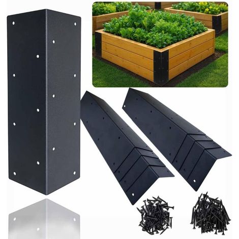 8 Winkelverbinder Für Hochbeete, 28 X 7,5 X 7,5 Cm, L-förmig, Aus Dickem Rostfreiem Metall, Für Blumen-/gemüse- Und Holzkübel Von 30 Bis 60 Cm (mattschwarz)