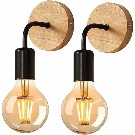 2er-set Industrielle Wandlampe Für Innenräume, Holz-wandlampen, Schwarz, Metall-wandleuchte Im Retro-stil Zur Wanddekoration, Für Wohnzimmer Und Schlafzimmer (glühbirnen Nicht Enthalten)