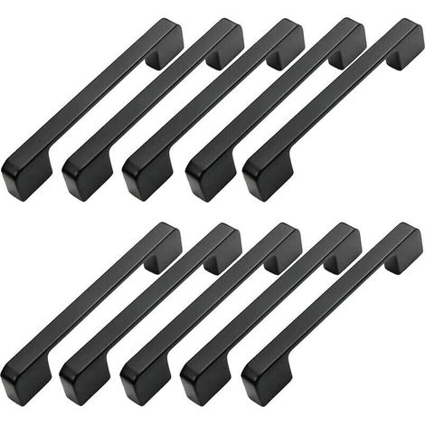 10er-set Möbelgriffe Aus Aluminium, Lochabstand 96 Mm, Schwarze Oberfläche, Für Moderne Schränke Und Schubladen