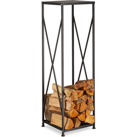 Kaminregal, Brennholzablage Aus Stahl Und Holz, Holzkorb, Brennholzhälter, Hxlxt: 111x34x34 Cm, Schwarz