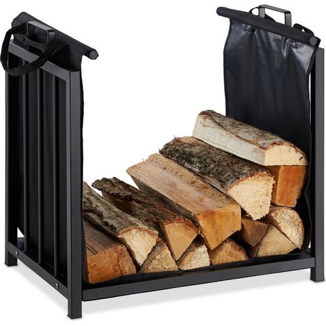 Unterstützung Für Kaminholz-sack, Innenbereich, Modernes Design, Regal, Stahl, Hlp 50x51x37cm, Schwarz