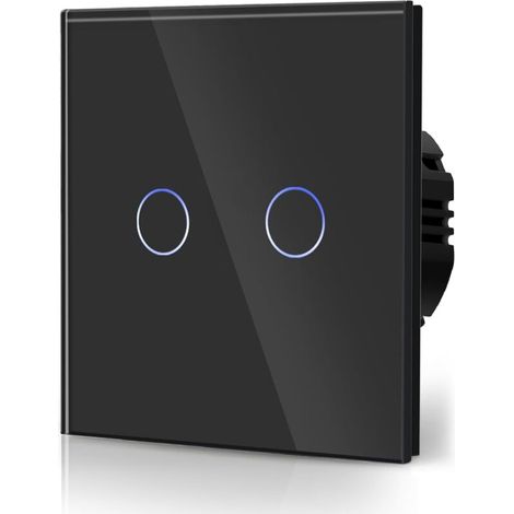 Taktiles Schalter Normaler Lichtschalter Wandkompatibel Mit Led-beleuchtung Glas-touchscreen 110v-240v Gehärtetes Kristallglasplatte Mit Hintergrundbeleuchtung Knopf 2-gang 2-wege Schwarz