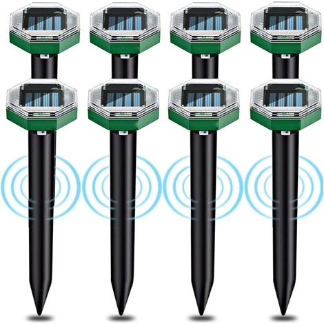 8er-pack Solarbetriebene Ultraschall-maulwurfvertreiber, Wasserdicht Ip65, Reichweite Bis Zu 7500 Quadratfuß, Hocheffiziente Solarpaneele