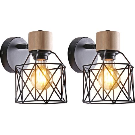 Industrielle Wandlampe, 2er-set, Vintage Metall-wandleuchte E27, Innenbeleuchtung Im Industriestil Für Bar, Wohnzimmer, Restaurant, Café, Flur – Schwarz