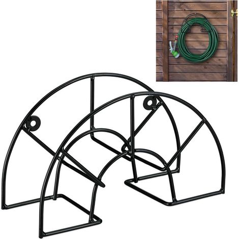 Schlauchhalterung, Für 45 M & 5/8", Schlauchaufroller, Gartenschlauchwagen, Stahl, Wandmontiert, Rund, Garten, Schwarz