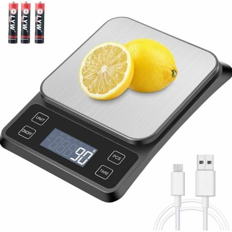 Präzise Küchenwaage, Usb-aufladbar, 10 Kg/1 G, Elektronische Edelstahl-küchenwaage, Flüssigkeitsmessung, Lcd-hintergrundbeleuchtung, Automatische Abschaltung, Batterien Im Lieferumfang Enthalten