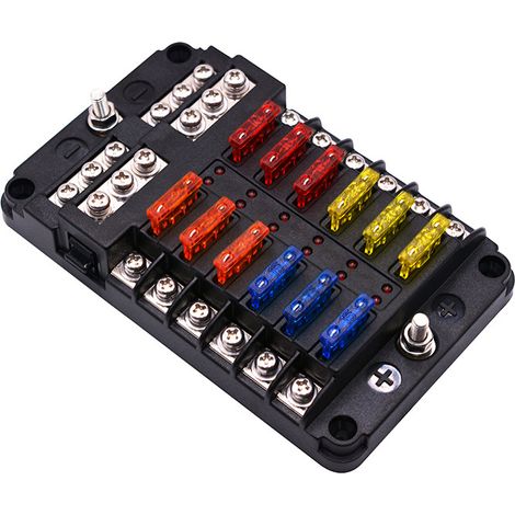 6/12-wege Sicherungskasten 12v, Sicherungshalter Mit 16 Flachsicherungen, 6 Led-anzeigen Und Schutzabdeckung Für 12v/24v Auto, Boot, Marine, Lkw, Suv (12 Wege)