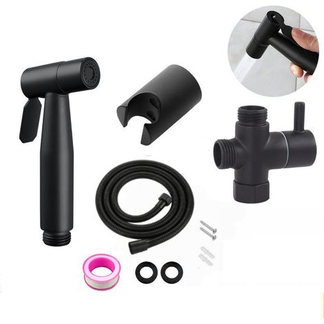 Tragbarer Edelstahl-handzerstäuber Mit G1/2" T-ventil Und 1,5 M Schlauch + Halterung (schwarz)
