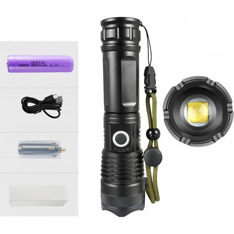 Usb-aufladbare, Extrem Helle Led-taschenlampe Mit Taktischem Design, 5 Modi, Zoombar Und Wasserdicht, Ideal Für Camping, Wandern Und Notfälle, Inklusive 6800mah-akku