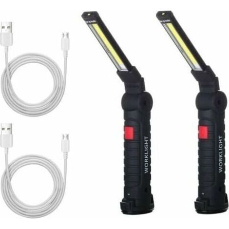 2 X Cob-arbeitsleuchte, Wiederaufladbare Led-werkstattlampe, Cob-taschenlampe, Arbeitsleuchte Mit Magnetischem Sockel, Inspektionslampe Für Wandern Und Camping