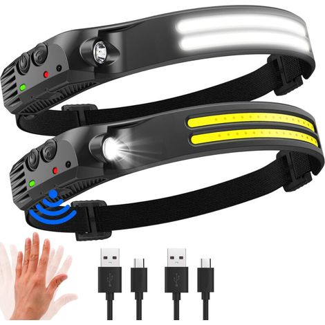 Led-stirnlampe 2000 Lumen230°-beleuchtungusb-wiederaufladbar Mit Bewegungssensorwasserdicht Ipx5für Angeln, Camping, Radfahren