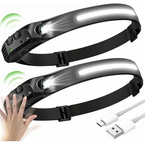 2pcs Led Stirnlampe, Led Sensor-stirnlampe, Wasserdichte Usb-aufladbare Led-stirnlampen