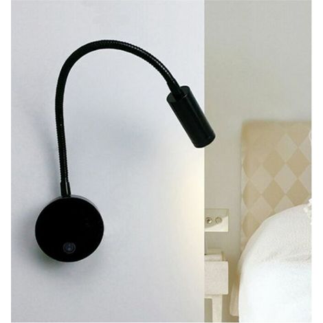 Led-bettleseleuchte 3w, Flexible Schwanen-led-leselampe (schwarz), Wandleuchte Mit Schalter, Warmweiß 3000k, Modern, 30–76 Cm