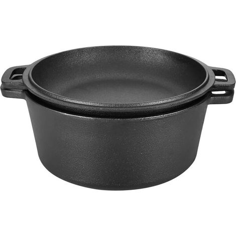 Vorgeheizter Gusseiserner Brottopf Mit Deckel, Ofenfest Und Für Alle Herdarten Geeignet – 2-in-1 Dutch Oven Zum Backen Von Brot, Schmoren Von Fleisch, Köcheln Usw.