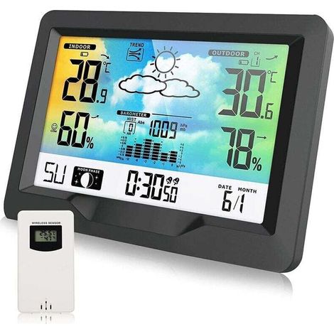 Drahtlose Wetterstation, Funk-wetterstation Mit Außensensor, Multifunktionale Funk-wetterstation Mit Feuchtigkeit, Barometer, Hygrometer, Wettervorhersage