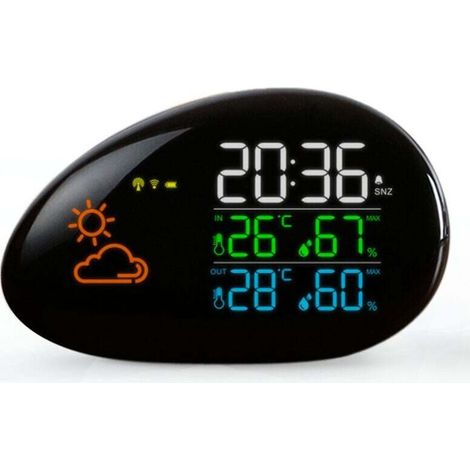 Wetterstation Mit Funk, Außensensor Und Innensensor, Temperatur, Wettervorhersage, Luftfeuchtigkeit, Led-farbdisplay, Uhr, Wecker 1539761mm