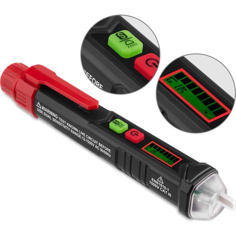 Berührungsloser Spannungsprüfer, Spannungstester Mit Doppelter Empfindlichkeit 12 V/48 V-1000 V, Lcd-bildschirm, Phasen-/neutralleiter-test, Taschenlampe, Tonalarm