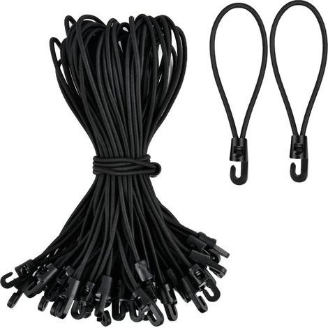 Set Aus 15 Elastischen Spanngurten Mit Haken, 10 Cm, Elastisches Gummiseil, Plane-spanner, Dehnbare Schwarze Schlaufen Mit Kunststoffhaken Für Planen, Zelte Und Tarps