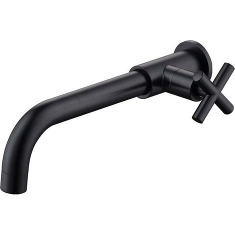 Matte Schwarze Wandmontage-waschbeckenarmatur Aus Messing, Kaltwasserhahn, 1/2 Zoll Wandanschluss Für Badewanne
