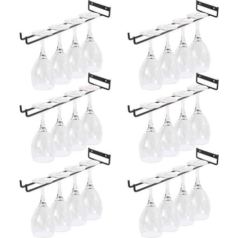 6 Stück Hängende Glashalter, 30 Cm Weinhalter Zum Aufhängen Unter Schränken, Schwarze Metallhalter Für Weingläser, Geeignet Für Schränke, Bar Und Küche