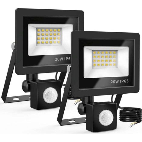 20w Led-außenstrahler Mit Bewegungsmelder Bis Zu 12 M, Ip65 Wasserdicht, 6500k Lichtfarbe, 2er-pack