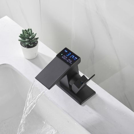 Schwarzer Digitaler Wasserhahn Mit Kaskadeneffekt – Lcd-temperaturanzeige – 35mm Keramikkartusche – Standardanschluss 3/8' – Leiser Betrieb
