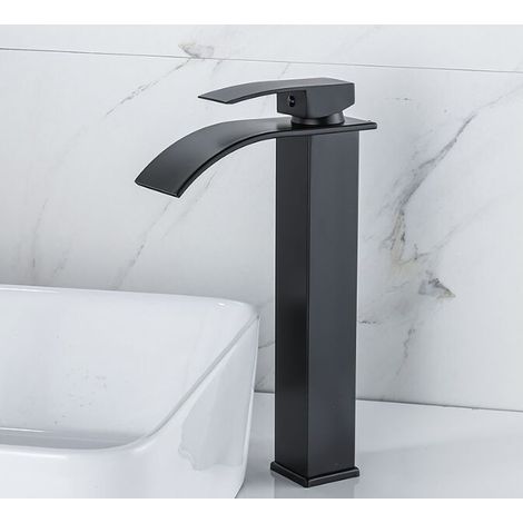 Kaskaden-wasserhahn Aus Messing, Lackiert. Aufsatzwaschbecken, Warm Und Kalt. Badezimmer-schränke. Einloch-wasserhahn. Kaskaden-waschbeckenarmatur, Schwarzer Kaskadenmischer. Einloch-badezimmer-wasser