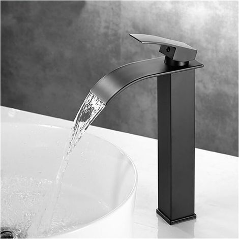 Kaskaden-waschbeckenarmatur, Moderne Schwarze Hohe Kaskade, Waschtischmischer Mit 232 Mm Hohem Auslauf, Quadratische Messing-armatur Für Warmes Und Kaltes Wasser, Verfügbar Mit G 3/8 Anschluss