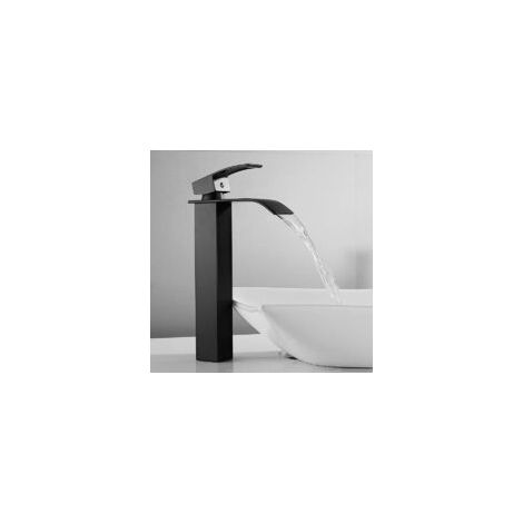 1pc Schwarzer Kaskaden-wasserhahn Mit Hohem Auslauf, Einlochiger Waschtischmischer Aus Kupfer Mit Einhebelbedienung, Warm- Und Kaltwassermischer Für Das Badezimmer