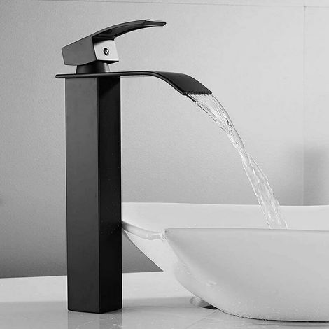 Robinet Lavabo Cascade Noir Matmitigeur Haut Bec En Laitonvanne Céramiquehauteur 252 Mmmonotrou 3235 Mm