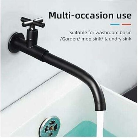 Schwarzer Wandhahn Für Waschbecken, Gartenhahn Aus Messing, Schwenkbarer Kaltwasserhahn Für Küche, Außenbereich, Wischmopp-waschbecken, Poolwaschbereich, Badezimmer