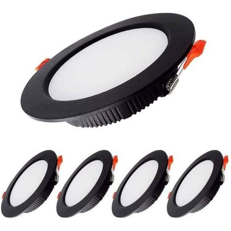 7w Spot Led Einbaustrahler Dimmbar Schwarz Extra Flach 230v 5er-pack, 700lm = 70w Glühlampe, Ip44, Kaltweiß 6000k, Ausschnitt 80-90mm, Runder Deckeneinbau Für Bad, Küche, Wohnzimmer, Flur [energieklas