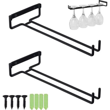 Glashalter Für Weingläser, 2er-set, Hängender Glashalter, Halterung Für Stielgläser, Regal-glashalter, Unter Dem Schrank Montierbar, Schwarz, Mit Schrauben