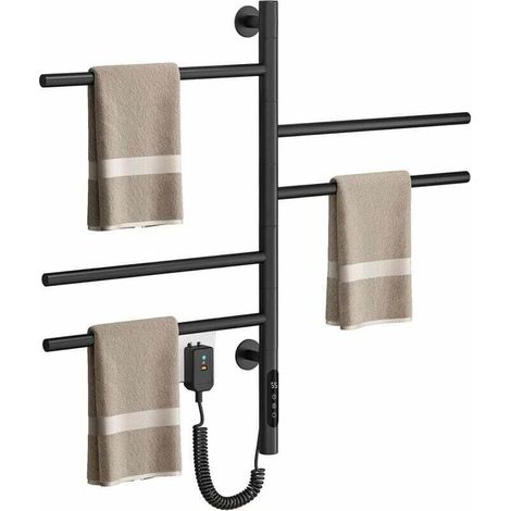 Elektrischer Wand-handtuchtrockner 82w – 5 Schwenkbare Heizstäbe (180°) – Edelstahl 304 – Mit Timer Und Thermostat 45-70°c