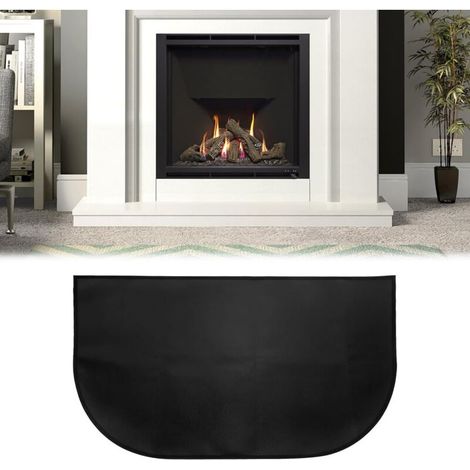 Kaminvorleger, Feuerfester Schutzteppich, Feuerhemmender Teppich Vor Dem Kamin, Feuerfester Teppich Vor Dem Kamin, Halbrunder Kaminvorleger Für Kamin, Ofen, Grill, Schwarz (102x50)