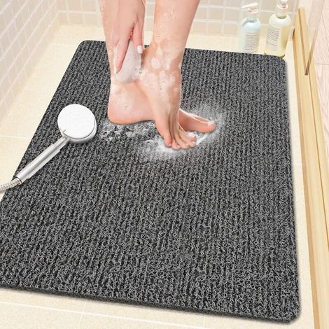 Rutschfeste Duschmatte 61 X 40,6 Cm – Pvc-luffa Ohne Phthalate – Abflussdesign – Schnelltrocknend – Schwarz