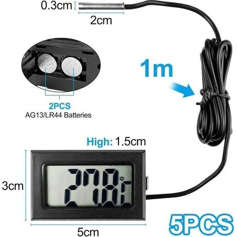 5 Stück Digitaler Kühlschrank-thermometer, Temperatursonde Mit Lcd-bildschirm, Temperaturmessgerät Mit Temperatursensor Für Kühlschrank, Gefrierschrank Und Aquarium
