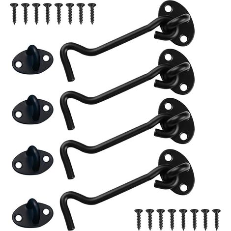 (noir) 4-teiliges Schiebetür-riegel-set, 4-zoll-kabinenhaken, Edelstahl-türverriegelung, Türverschluss-haken Für Scheunentür-, Badezimmer-, Fenster- Und Schiebetürschlösser