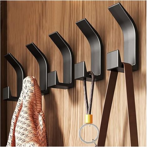 Robuste Wandhaken, 5-teiliges Set Kleiderhaken Wandgarderobe Haken Für Hüte, Handtuchhalter Für Badezimmer Und Schlafzimmer - Schwarz