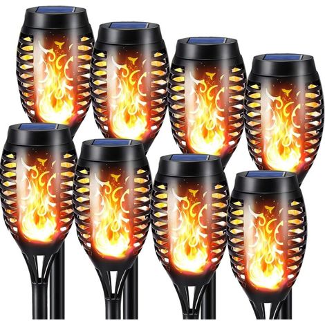 Solar-flammenlichter Für Außen – 8er-pack, Wasserdichte Solarfackeln Mit Flackernder Flamme Zur Dekoration Für Garten, Terrasse, Wege Und Rasen