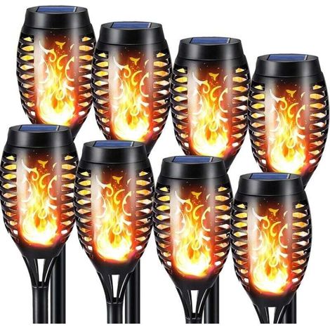 Lumières Flamme Solaire Außen - 8er Pack Wasserdichte Solarfackeln, Flackernde Solarflammenlampen Zur Dekoration Für Garten, Terrasse, Wege Und Rasen